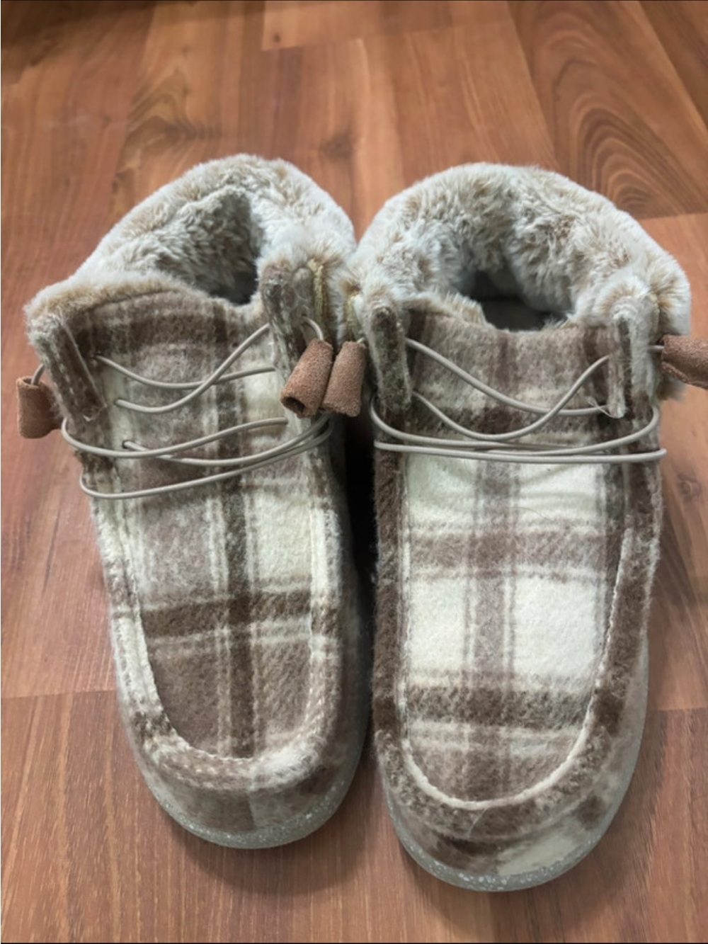 Lamo Plaid Faux-Fur Slip-On Slippers - Brown/Cream